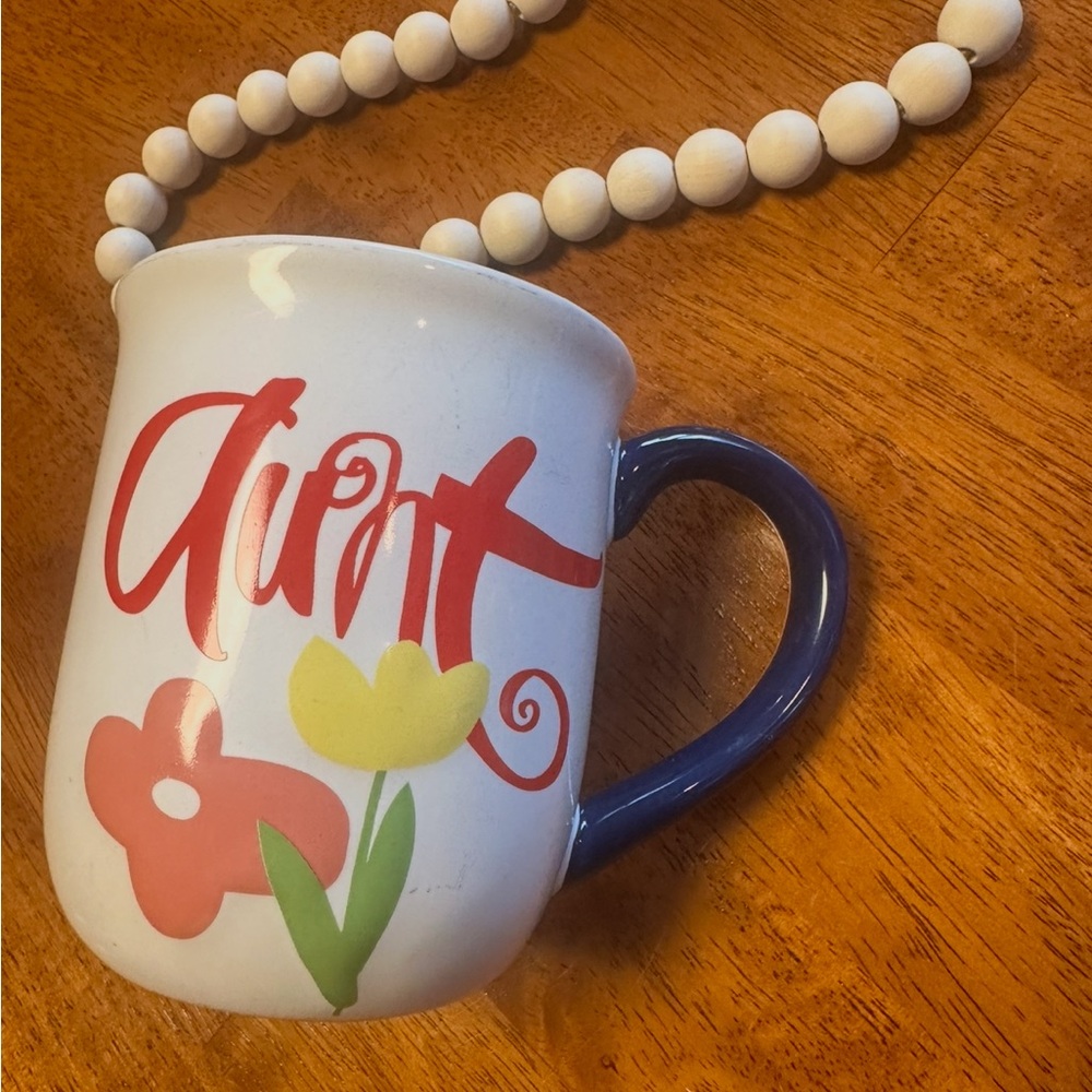 Hallmark Aunt Floral Ceramic Mug with Blue Handle